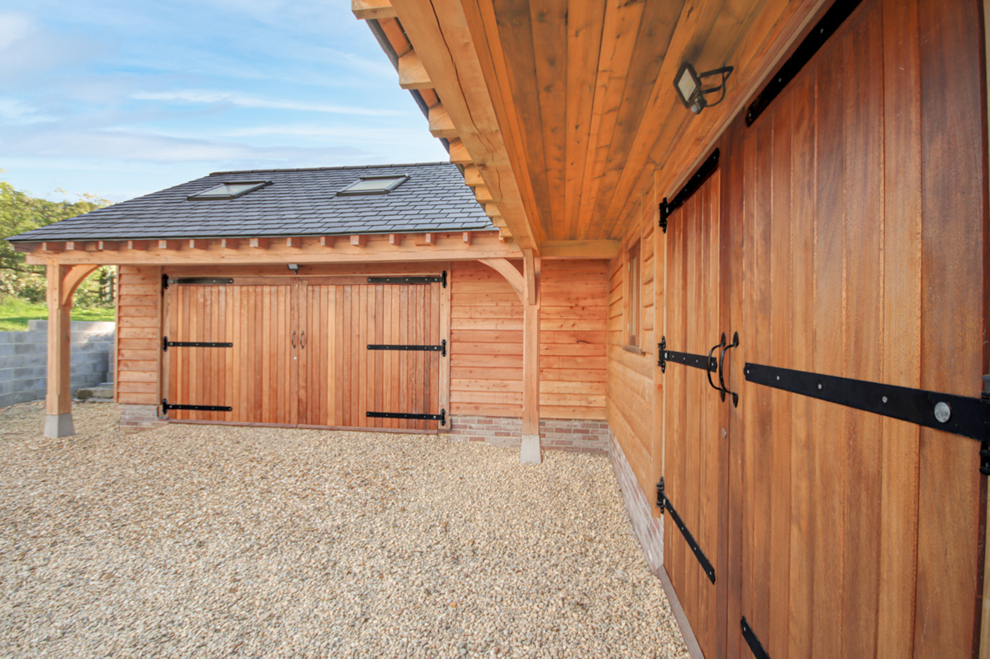 Timber Overhang and Joist Detail Above Double Doors